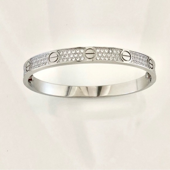 Pave Diamond Love Screw Bracelet with Screwdriver in Silver - Picture 1 of 12